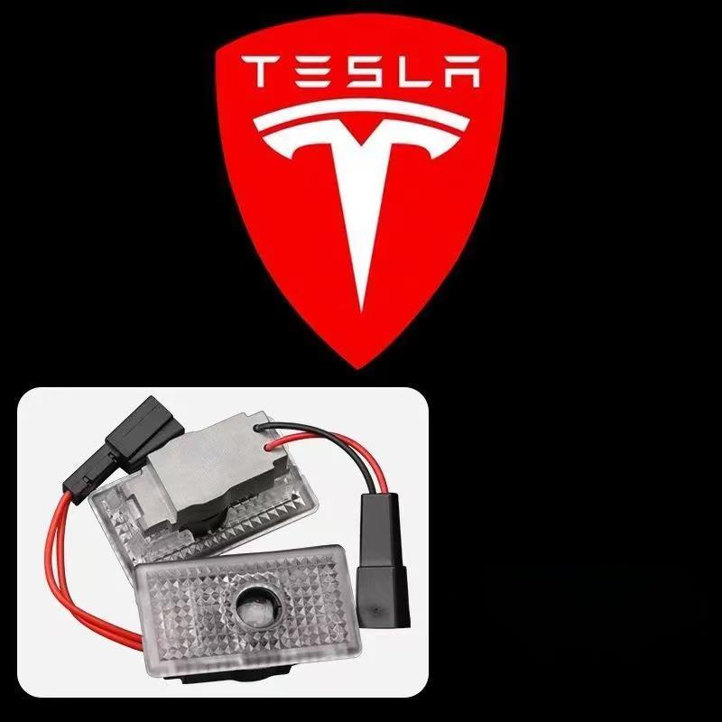 AKX1 2Pcs LED Car Welcome Door Lights Emblem Accessory For Tesla SpaceX Model 3 Highland 2023 Model S Model X Model Y Model Y-Eur Roa