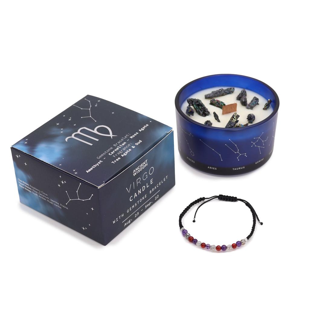Virgo Zodiac Candle And Gemstone Bracelet Set 2-Piece