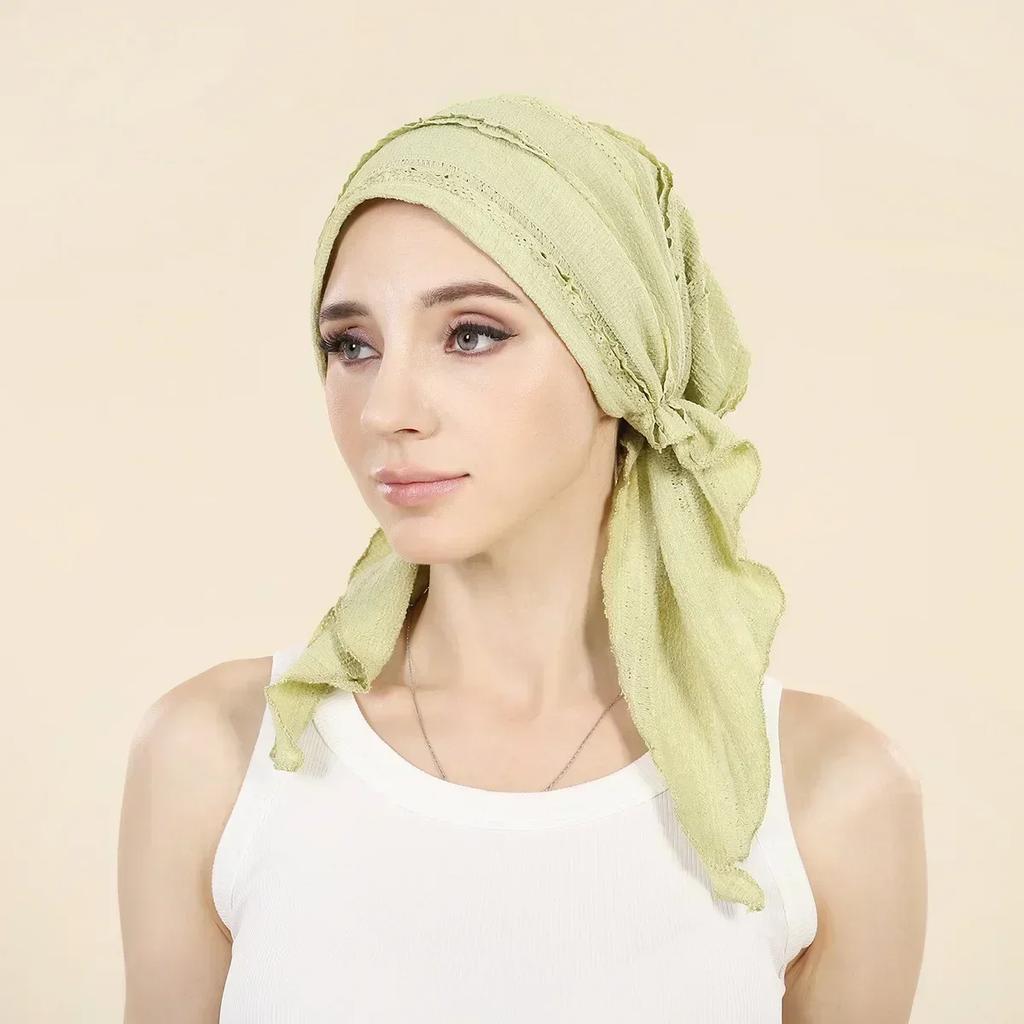 New Shimmer Pre-Tied Hat Women Muslim Hijab Turban Long Tail Headscarf Beanies Bonnet Hair Loss Chemo Cap Head Wrap Bandanas