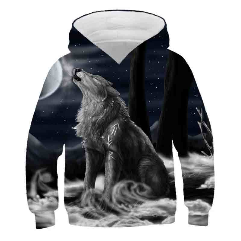 2024 Новый Wolf 3D Printed Hoodie Boys Весна Осень Повседневный свитер для мальчиков Спортивный костюм Модная одежда для мальчиков 4-14Y Hoodies Одежда