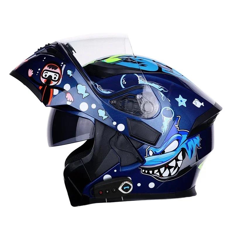 NEW Bluetooth Helmet Flip Up Visor Dual Lens Casco Moto Cool Motorcycle Helmet Full Face Casco Black Motorbike Helmets Modular