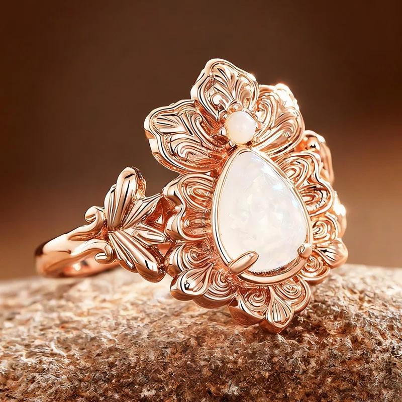 Новое модное кольцо в стиле дворца с благоприятным цветком в виде капли воды, новая женская элегантная банкетная бижутерия