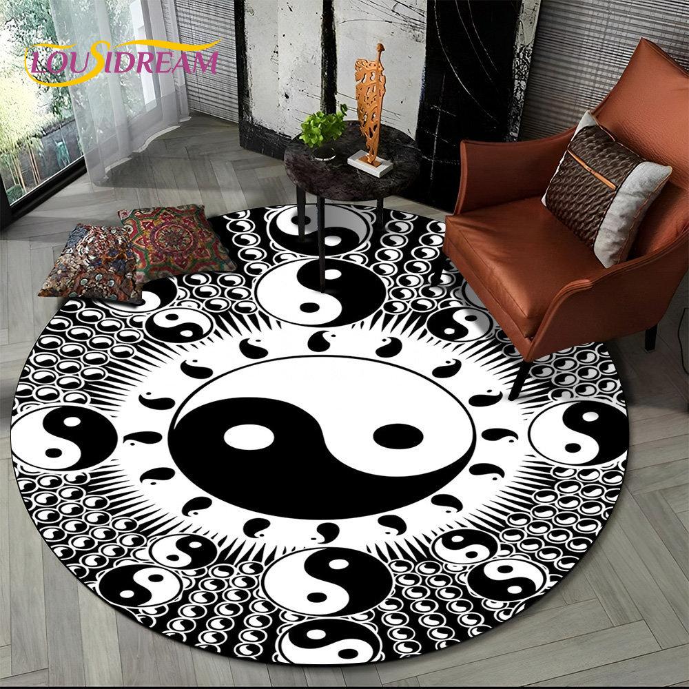 Круглый 3D ковер с китайским Тайцзи Багуа Инь Ян, ковер для гостиной, спальни, дивана, игровой комнаты, декор, детский нескользящий коврик для пола