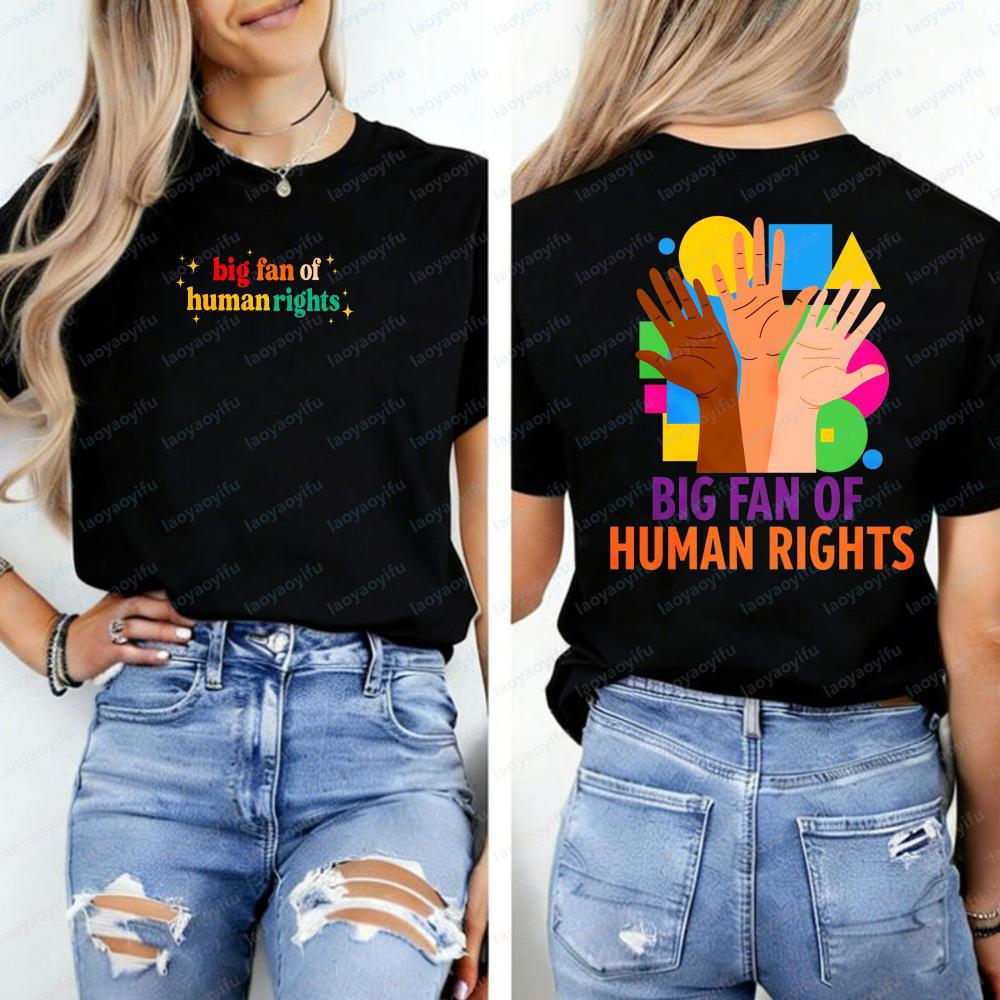 Big Fan of HuUnisex Rights Graphic TShirt Multicultural Hands Print on Back Crew Neck Short Sleeve Tee for Unisex Unisex Y2k Tops