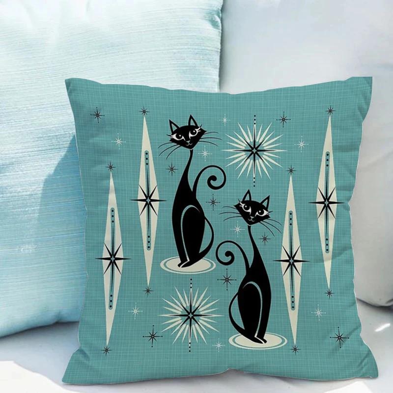 Halloween Black Cat Pillowcase 45*45 Sofa Cushion Cover 40x40 Double-sided Printing Throw Pillow Covers Decorative Short Plush