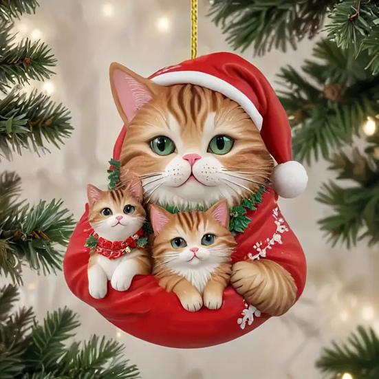 Yousheng Рождественский кулон 2D акриловый кот в рождественской шапке шарм подвеска для автомобиля украшение для создания праздничной атмосферы