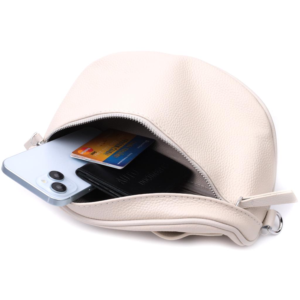 Trendy Women's Shoulder Bag In Classic Color Made of Genuine Leather Vintage 22656 White