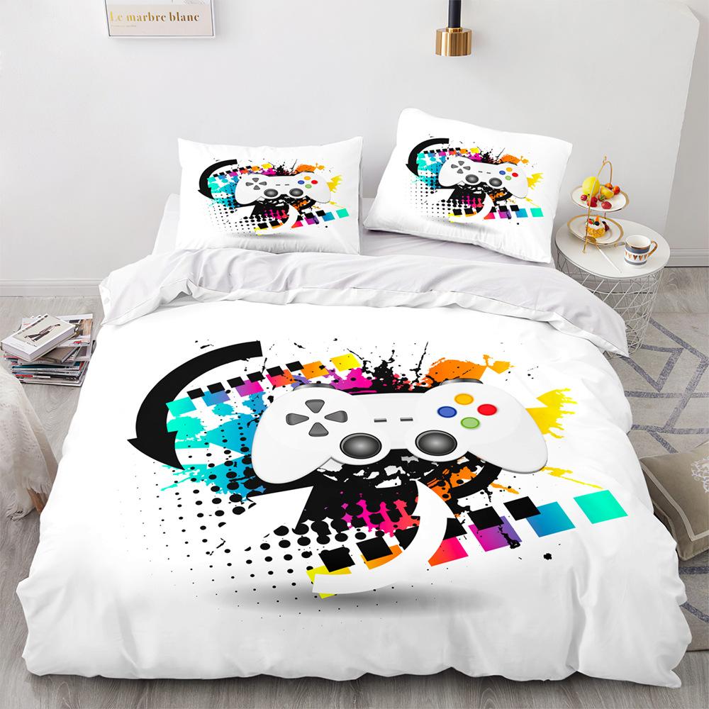 Game Handle King Queen Duvet Cover Kids Teens Boys Gamer Bedding Set Pillowcase Cartoon Psychedelic 2/3pcs Polyester Quilt Cover
