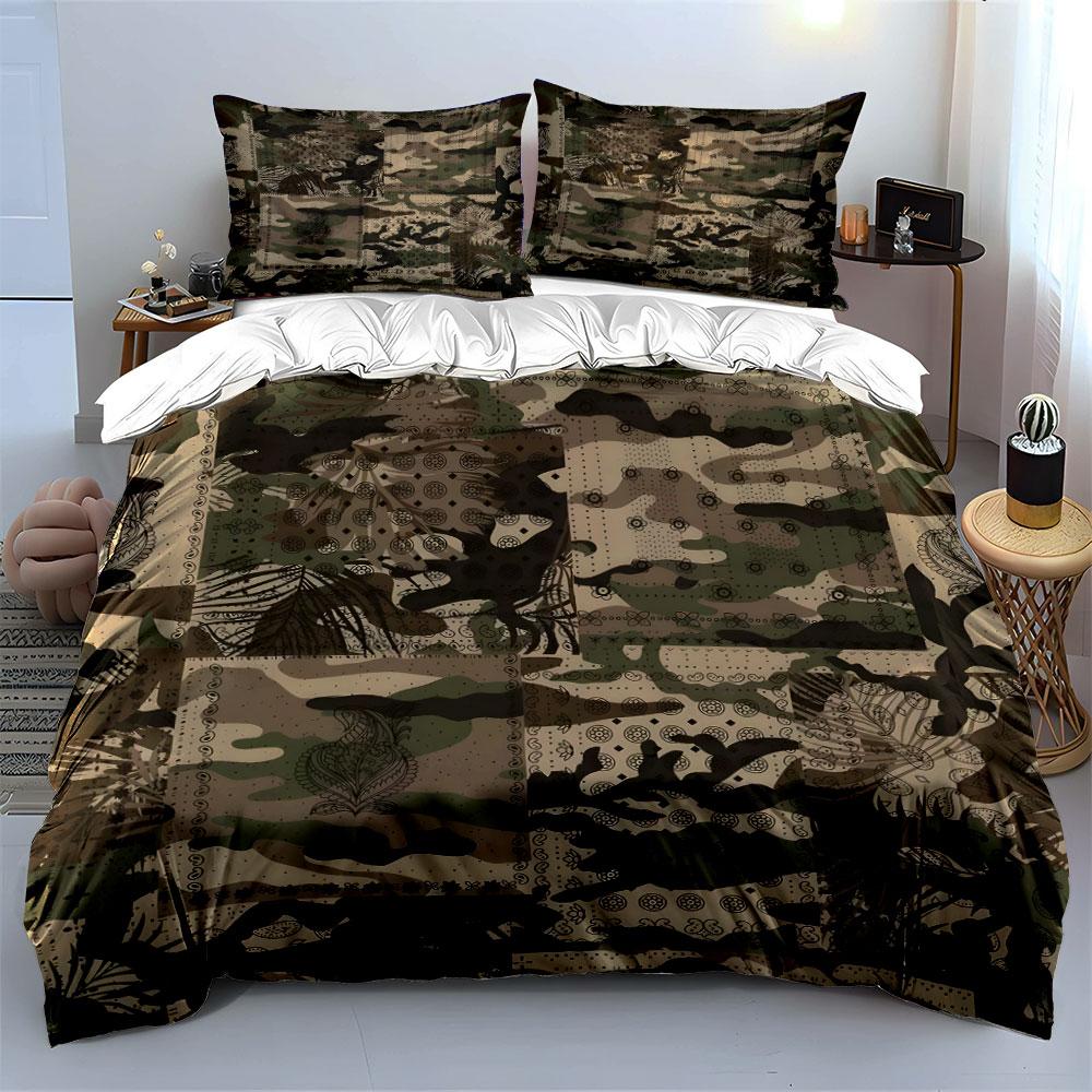 Camouflage Pattern with Details Bedding Duvet Cover Set (1*Duvet Cover 2*Pillowcases, without duvet insert)