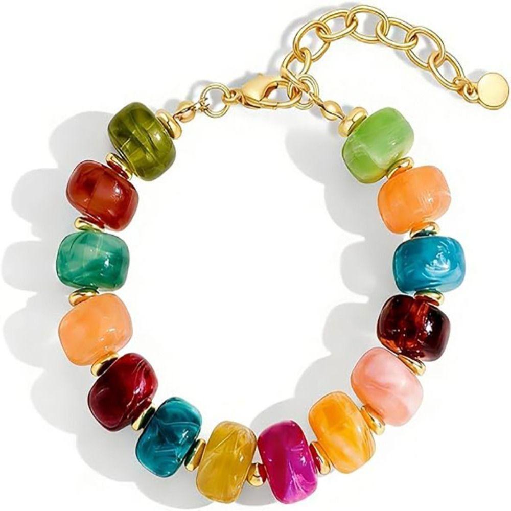 Candy Color Women Choker Large Clavicle Chain Aesthetic Beaded Necklace Jewelry Gift