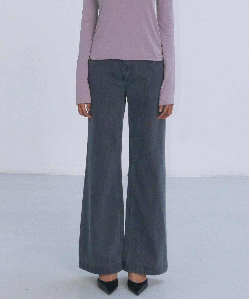 EN OR Semi Wide High-Rise Denim Pants - Dark Gray