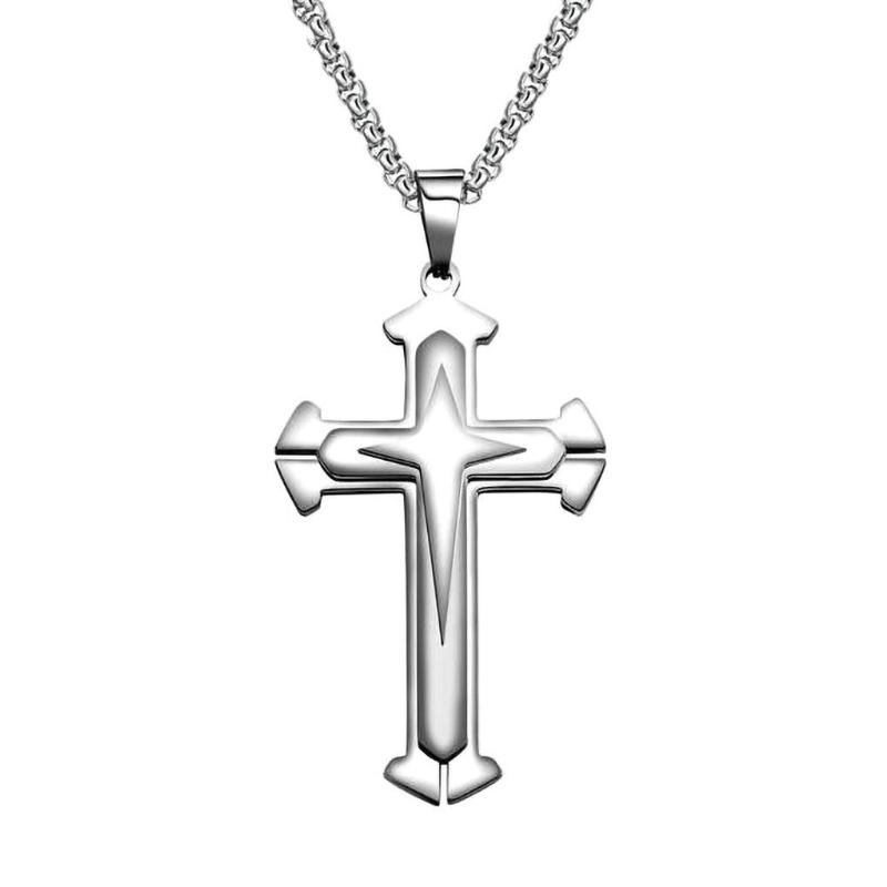 New Titanium Steel European and American Jewelry Titanium Steel Retro Multi Layer Cross Necklace Pendant