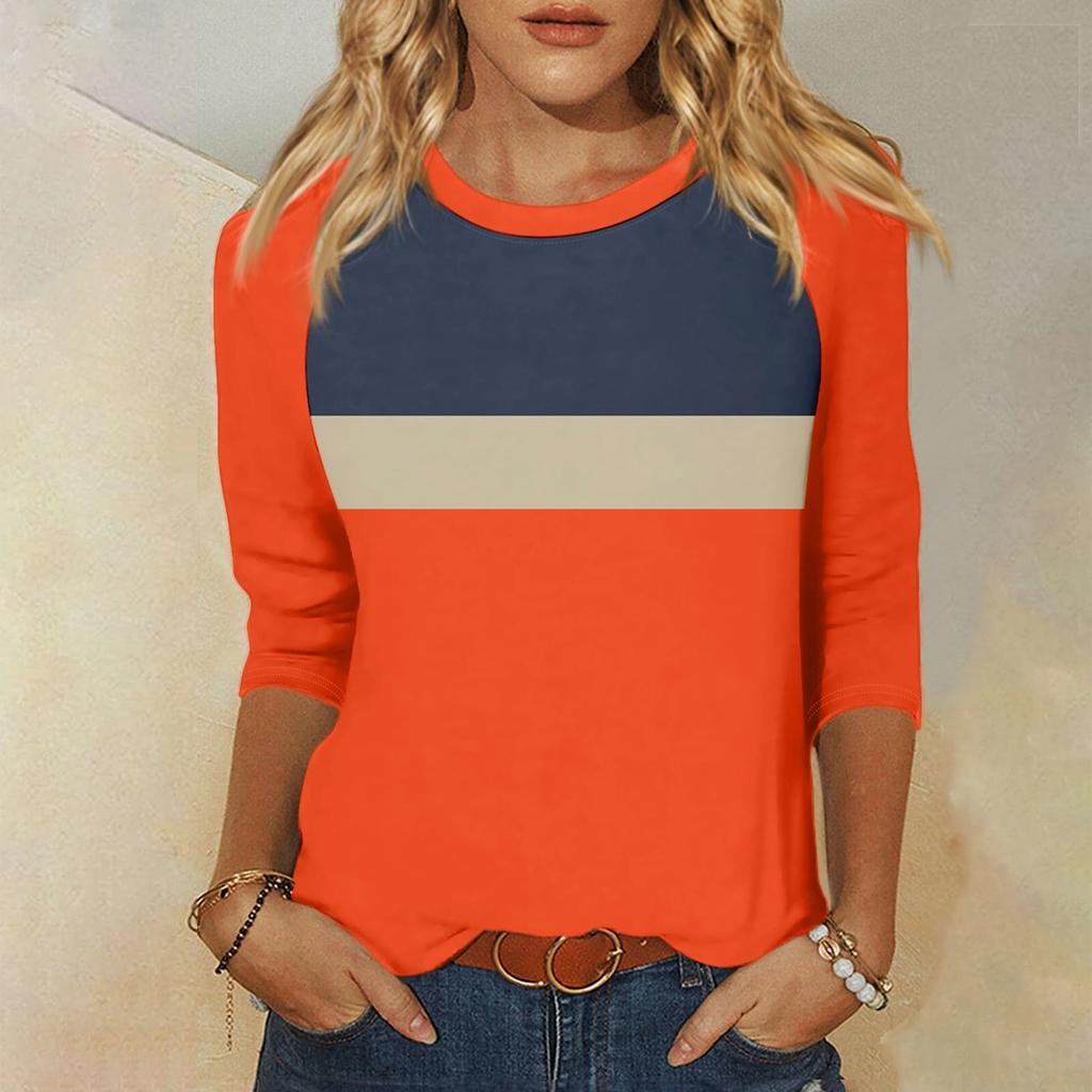 Женская модная повседневная рубашка с круглым вырезом и рукавами 3/4, свободная футболка с принтом, женский топ