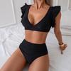 Women's High Waist Ruffled Triangle Bikini Set - Solid Color Swimsuit