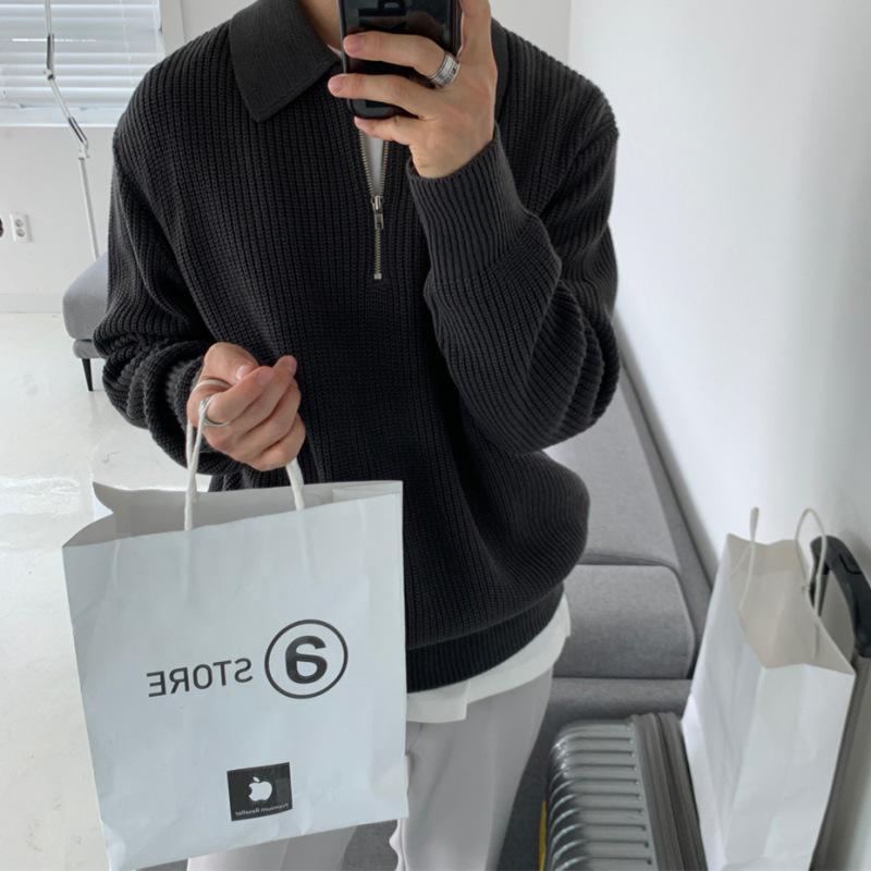 Мужской вязаный свитер с отложным воротником - Зимний свободный крой, Легкий зрелый стиль, Свитер поло