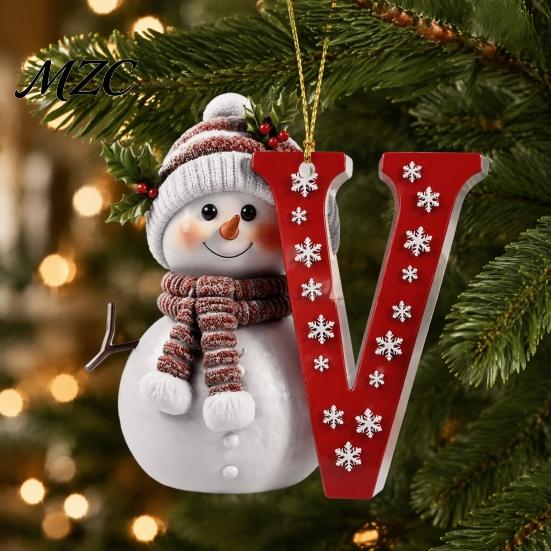 Custom Name Ornaments for Couples 2D Snowman Christmas Ornaments, Personalized Letter Tree, Reusable Tree Hanging Initial Ornament, Ornament DIY Xmas