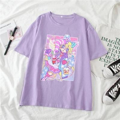 Ulzzang, милая японская уличная одежда с героями мультфильмов для девочек, Harajuku, розовые кавайные повседневные топы, винтажная свободная летняя женская футболка для девочек