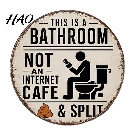 Vintage Wall Hanging for Home Rustic Bathroom Metal Tin Sign, 8 Inch Round Simple Decor Plaque, Retro Funny Farmhouse Decorative Sign Restroom