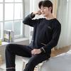 Casual Men Spring Autumn Nightwear Knitted Cotton Pajamas Set Long Sleeved Long Pants Fashion Elegant Mens Leisure