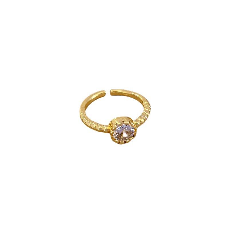 Real Gold Minimalist Zircon Simple Open Ring Women'S Japan And Korea Niche Simple Design Sense Index Finger Ring