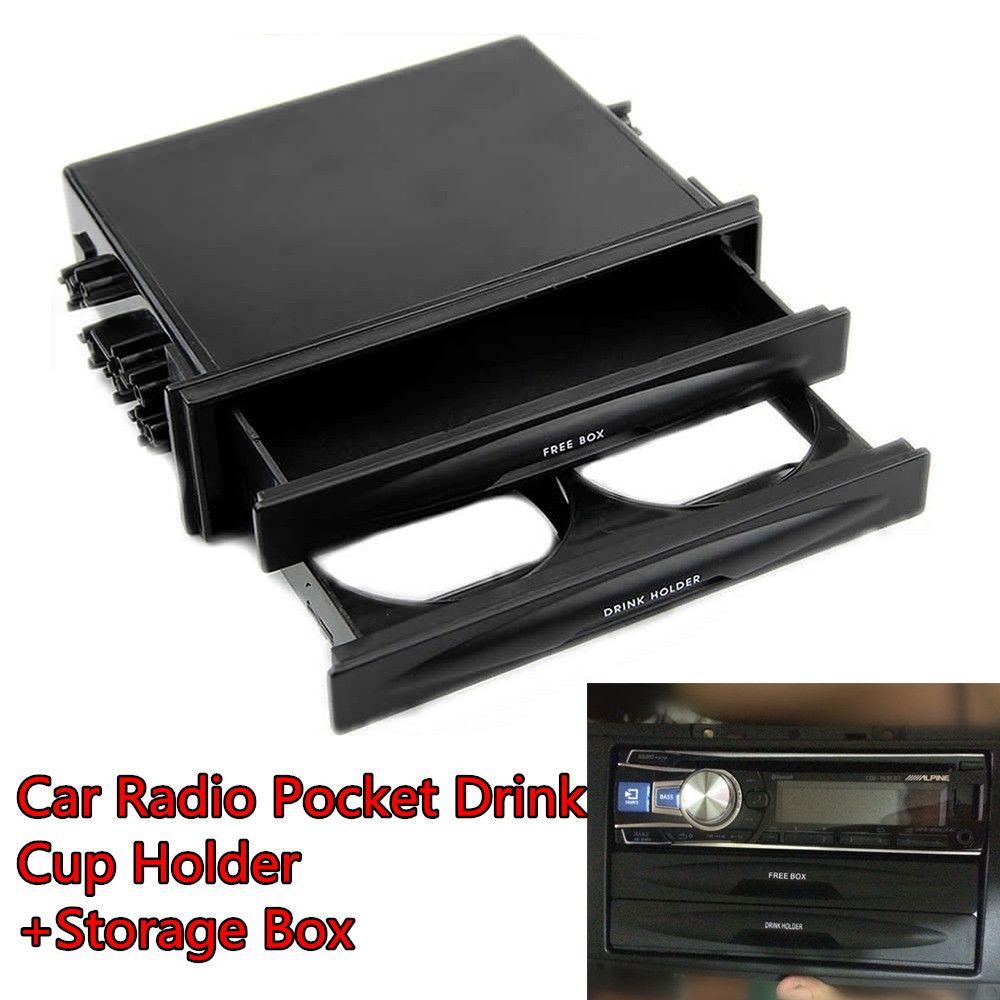 Black Kit Dash Storage Box Car Radio Pocket Drink Cup Holder Double Din