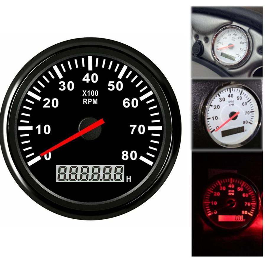 Waterproof 12/24V 85mm LCD Car Marine Tachometer Engine Tacho Gauge 0-8000 RPM