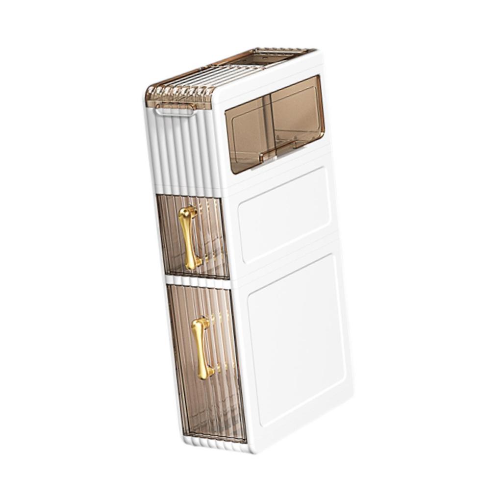 Напольный шкаф для хранения вещей в ванной комнате с ручками на ящиках и бесшумными колесами, экономящими место