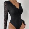 Slim-Fit Sexy Lace Long Sleeve Sheer Bodysuit