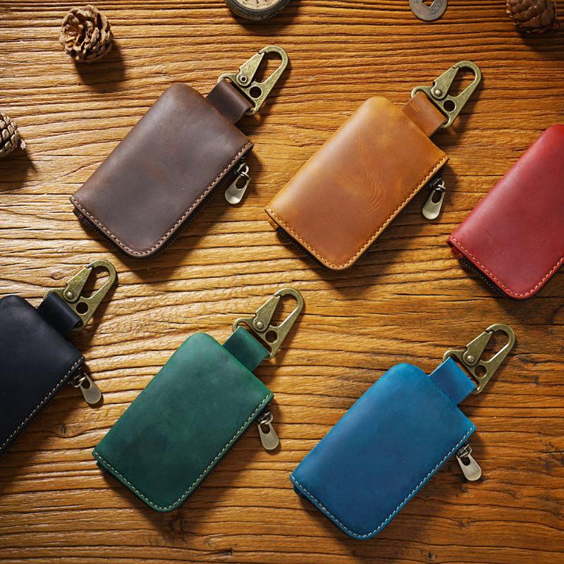Genuine Leather Zipper Coin Purse Bluetooth Earphone Bag Key Organizer Card Bag Wallet For Women Men