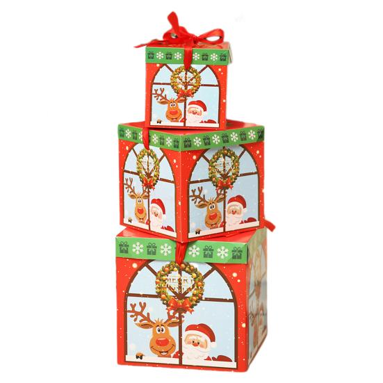 Yousheng 3 шт. рождественские штабелируемые подарочные коробки рождественская елка Санта снеговик гнездо коробка с крышками праздничные принадлежности для вечеринок на Рождество свадьбы годовщины