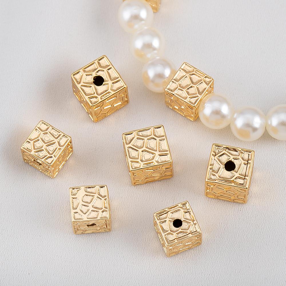 Gold Color Plated Copper Cube Spacers Bead for Jewelry Beads Separator Loose Charm Bead DIY Bracelet Necklace Making Accessories
