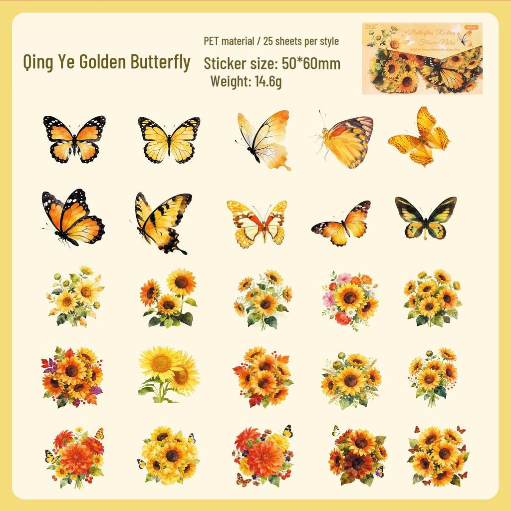 Butterfly Flower Journal Stickers - Waterproof PET Paper Stickers for Journals