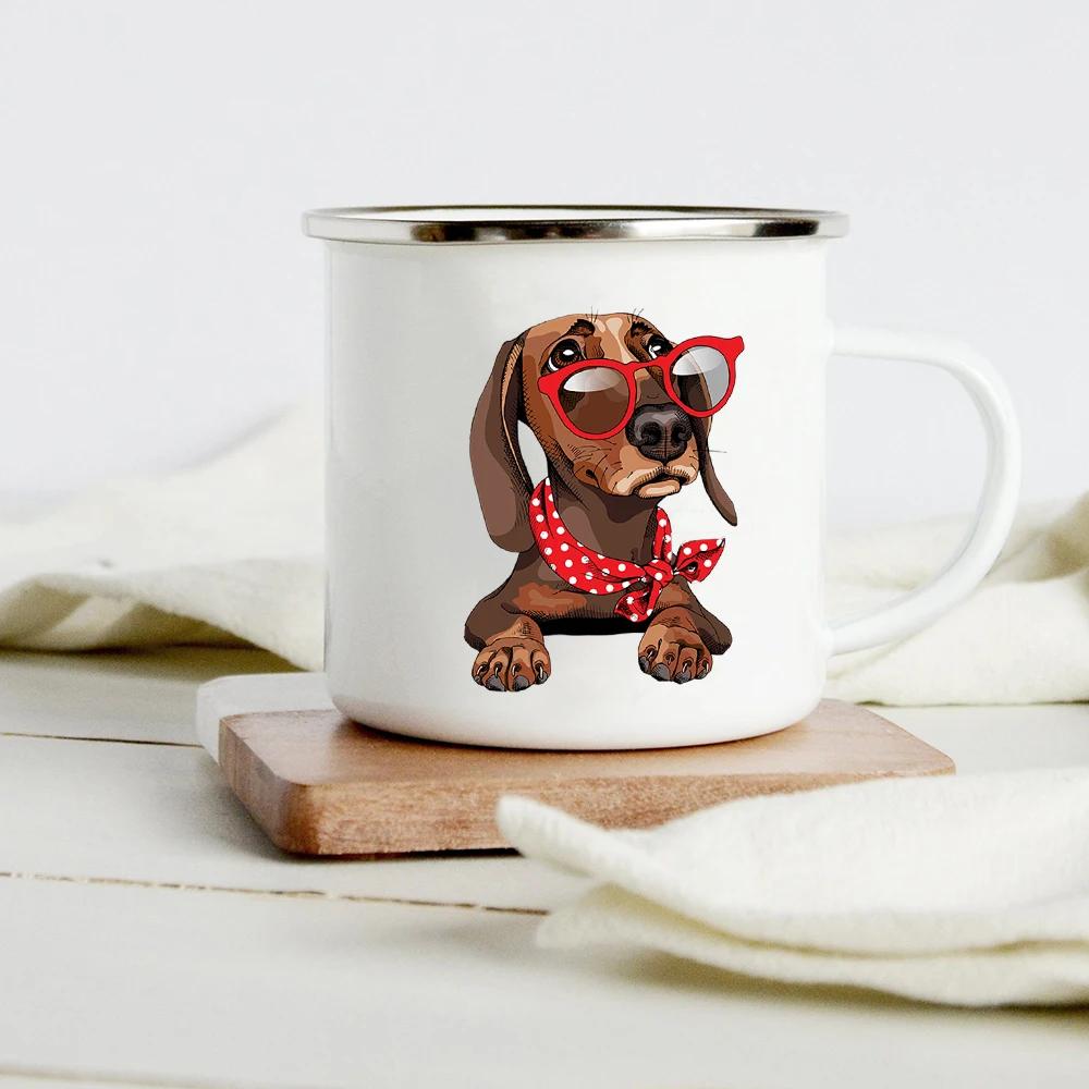 Peace Love Dogs Print Креативные эмалевые кофейные кружки с изображением мультяшных такс Собачьи лапки для вечеринок Пиво Сок Молоко Чашки Подарки на день рождения другу
