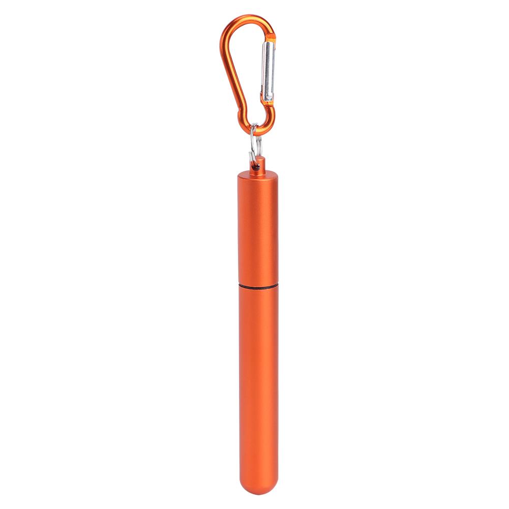 Portable Stainless Steel Retractable Straw Reusable Straw Cleaning Brush Kit for Picnic Orange