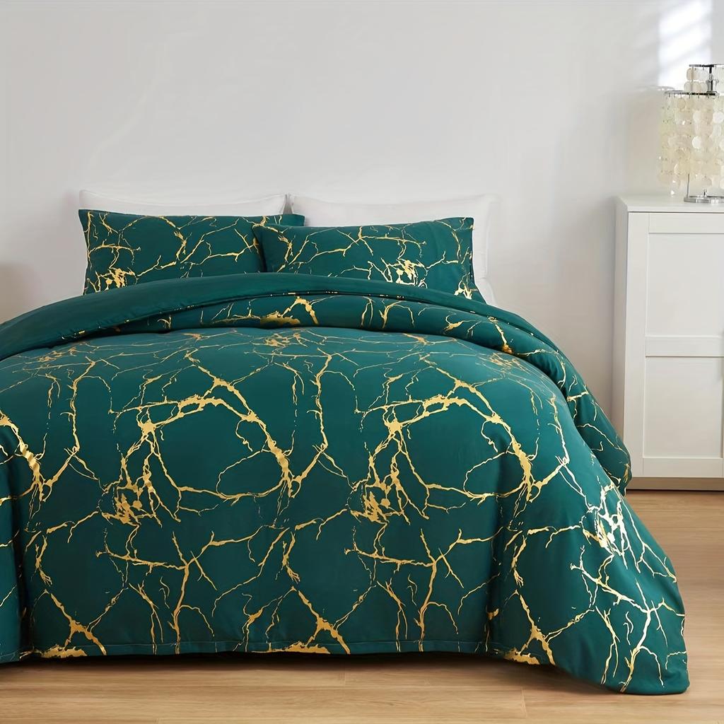 Роскошный модный комплект постельного белья с бронзовым мраморным принтом, мягкий, удобный комплект постельного белья для спальни, гостевой комнаты