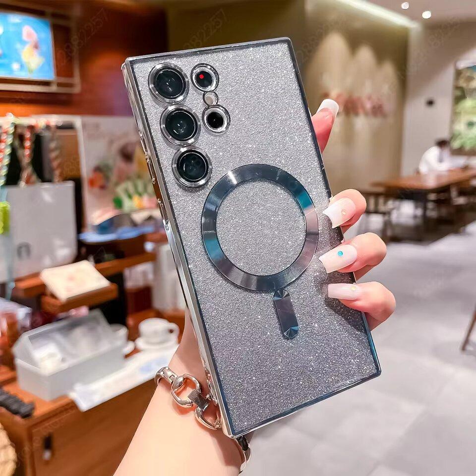 Роскошное покрытие с блестками для магнитного чехла Magsafe для телефона Samsung Galaxy S25 S24 S23 S22 S21 Ultra, мягкий чехол с беспроводной зарядкой