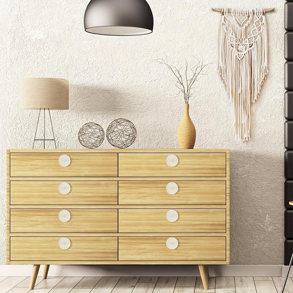 Bohemian Style Rattan Dresser Knobs, Round Wooden Drawer Knobs, Handmade Wicker Weave and Screws for Furniture, Cabinet, Dresser Knobs