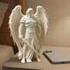 Белая статуэтка ангела с крыльями для мужчины, 3D-печать, устойчивое основание, скульптура ангела-воина для декора дома, офиса, полки, подарок, украшение