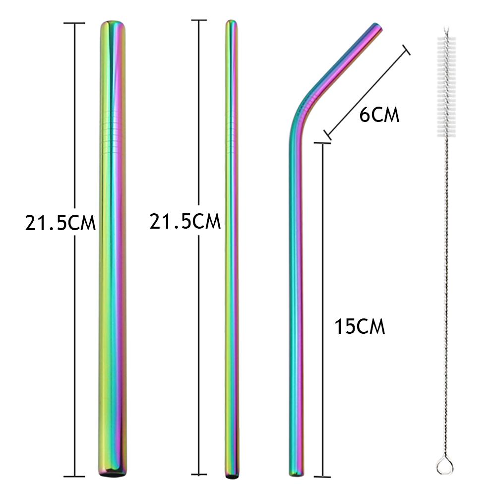 Многоразовые соломинки для питья, разноцветные металлические трубочки из нержавеющей стали, прямая изогнутая соломинка с чистящей щеткой, посуда для напитков, аксессуар для барной вечеринки