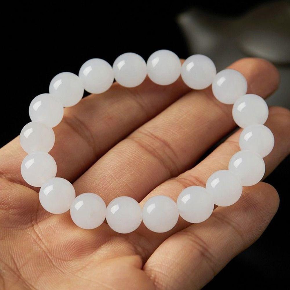 Men For Women Round Bead Hand Rope Wristband Beaded Bracelet White Stone Bracelet Fashion Jewelry
