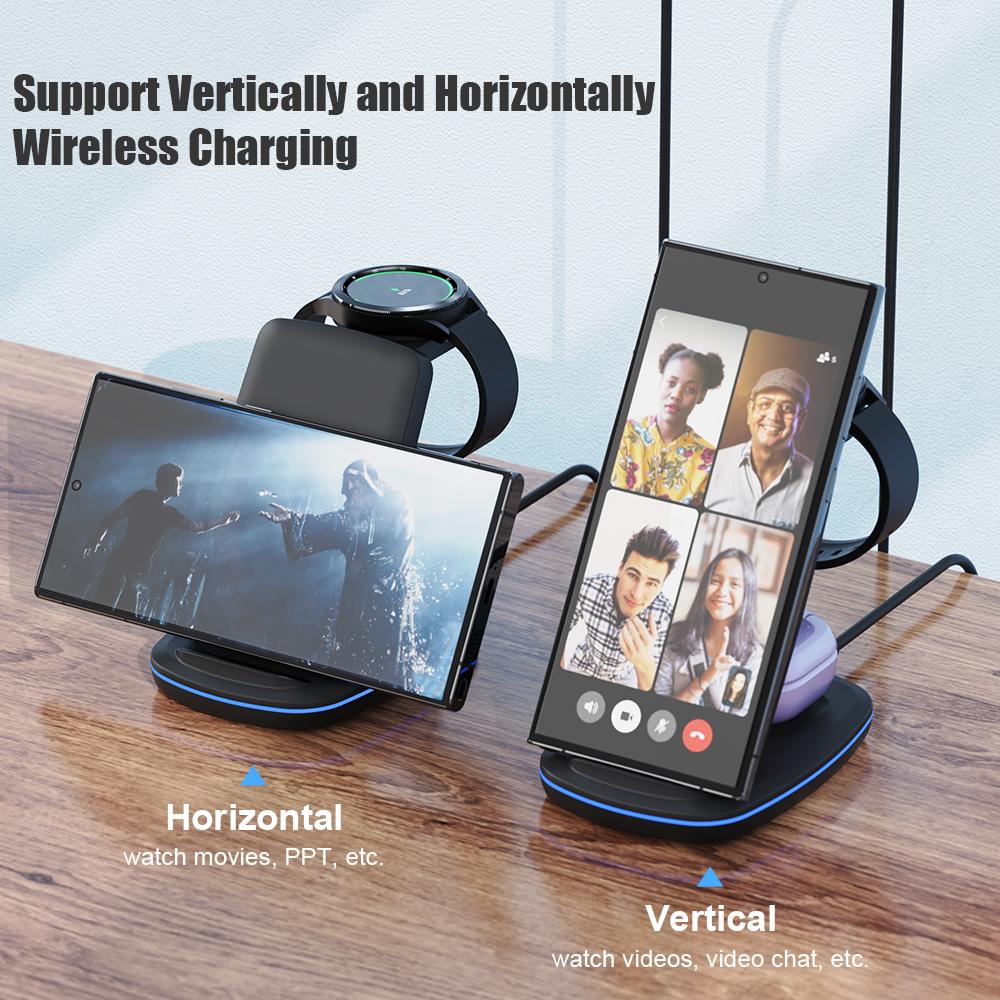 3 In 1 Wireless Charger Stand For Samsung Galaxy Watch 6 5Pro 5 4 3 15W Fast Charging Dock Station For Samsung S23 S22 S21 Buds 2