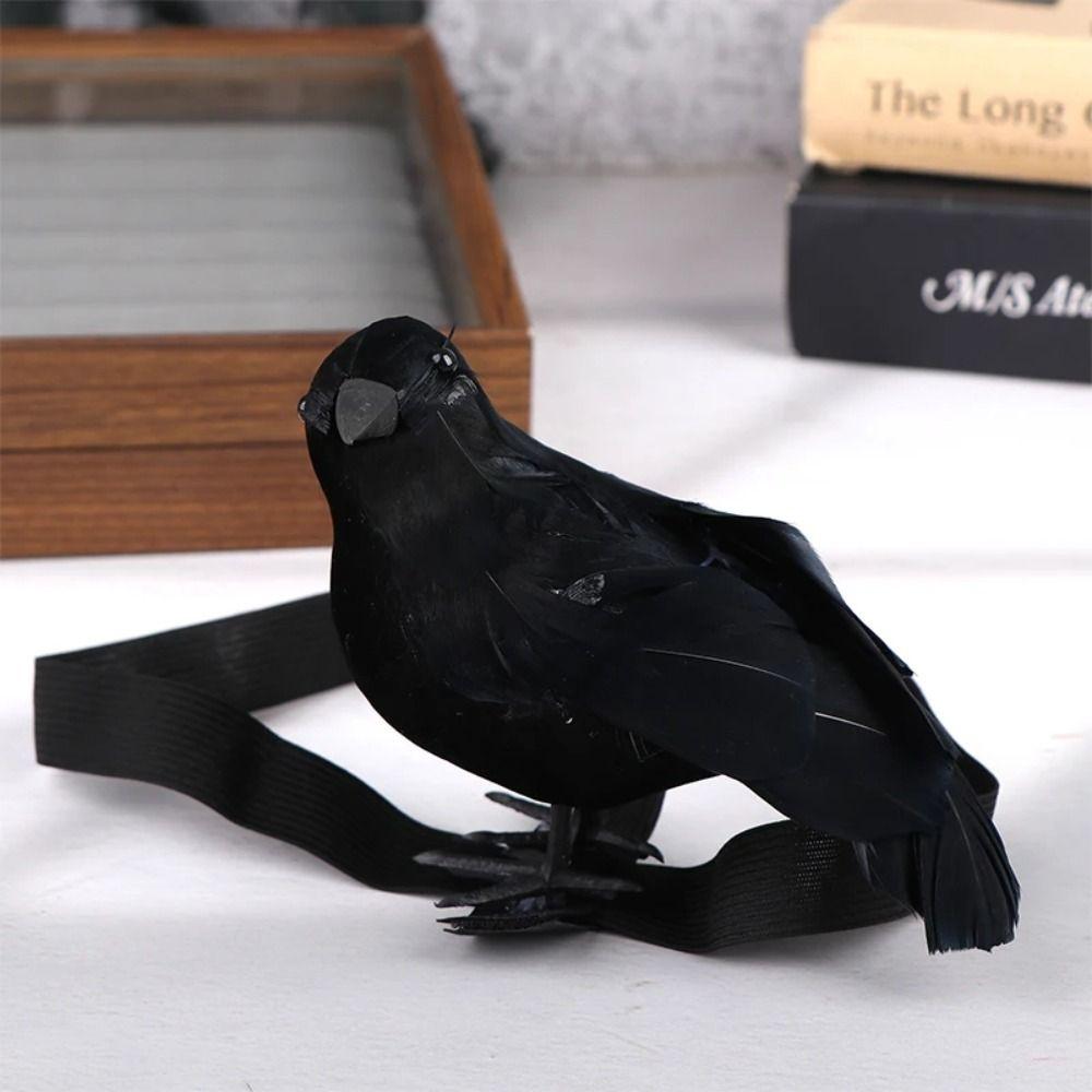 With Shoulder Strap Simulation Black Crow Flocking Plush Crow Toy Holiday Party Decoration