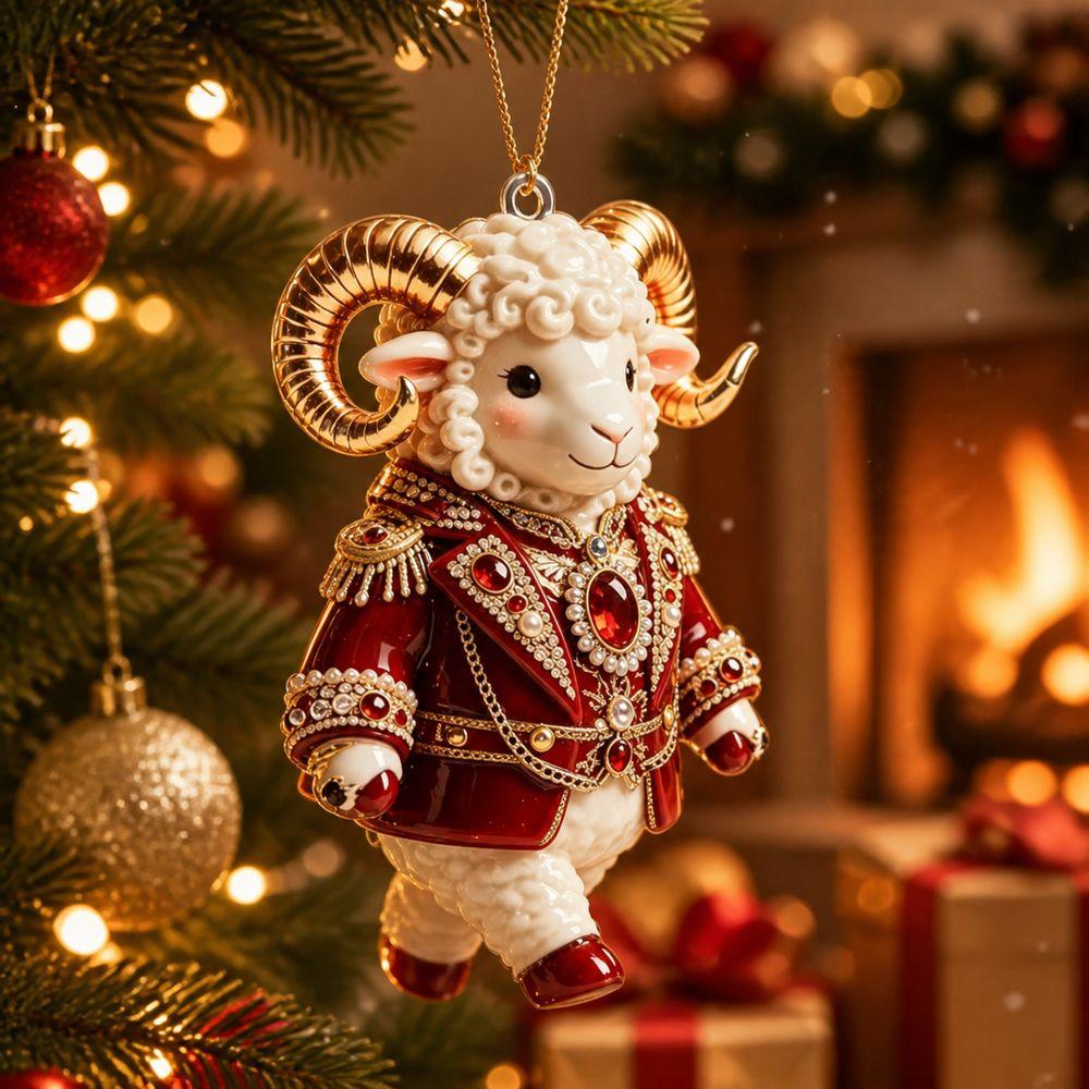 2D Flat Goat Hanging Ornament Artificial Rhinestone Animal Hanging Decoration Festive Occasions