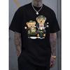 Summer 100 Cotton Fashionable Casual Sports Loose Cartoon Bear Pattern Printed Round Neck Short Sleeved Men's T-shirts