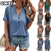 Women's Fashion Casual Leisure Solid Color Print Short Sleeve V Neck Blouses & Shirts