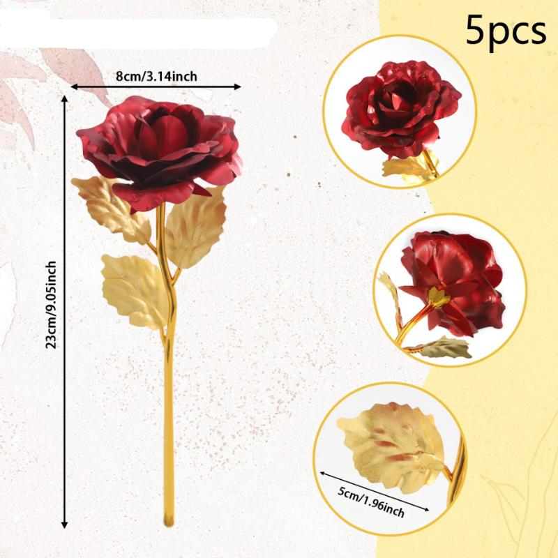 5pcs 24K Foil Plated Rose Valentine's Day Creative Gift Gold Rose Lasts Forever Love Wedding Decor Lover Lighting Roses