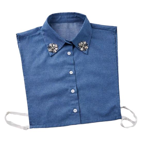 Yousheng Denim Fake Collar Sparkling Rhinestones Adjustable Straps Machine Washable Detachable Collar Outfit Accessory