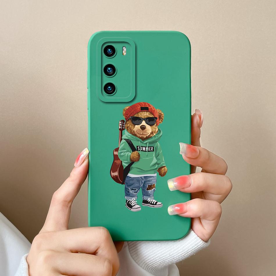 For Huawei P40 Pro Case Cute Cat Soft Liquid Silicone Full Coverage Anti Drop Bumper For HuaweiP40 P 40 P40Pro Candy Funda Shell