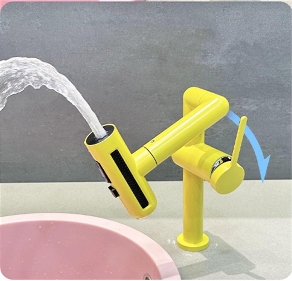 Tuqiu Yellow Rainfall Basin Faucet Bathroom Sink Faucet Multi functions Rotation Sink Faucet Basin Tap Hot Cold Mixer Tap Crane