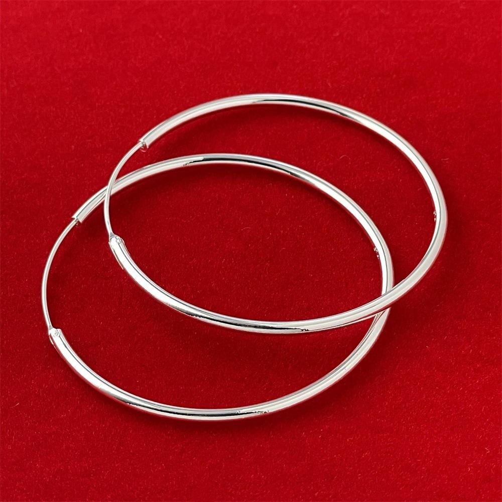 925 Sterling Silver Fashion Minimalist 5CM Simple Gloss Plain Ring Big Earrings Birthday Party Anniversary Gift